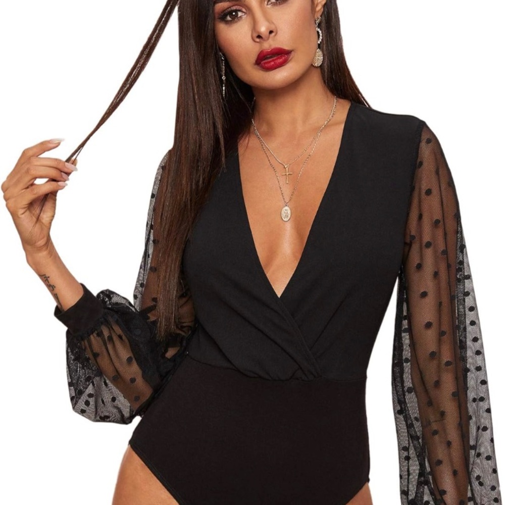 Elegant Black Sheer Sleeve Bodysuit